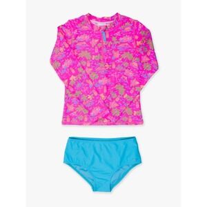 Ruffle Butts Pink and Blue Kids Swim Rashguard